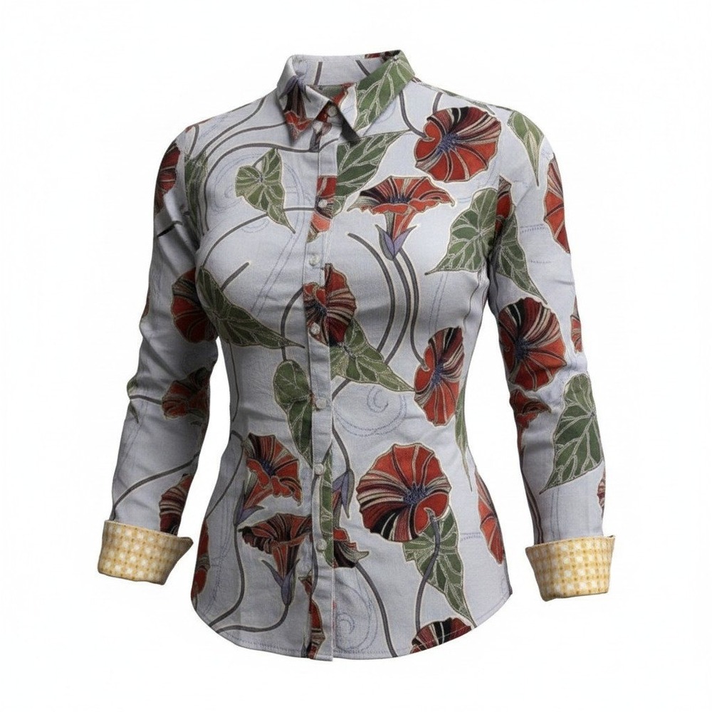 Robert Graham Button Down Women M Blue Floral Long Sleeve Cotton Shirt Spring